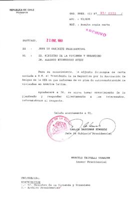 [Oficio del Jefe de Gabinete Presidencial dirigido al Ministro de Vivienda y Urbanismo, mediante la cual remite carta de la Asociación de Amigos de la OEA]