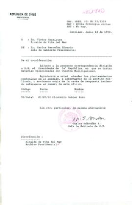 [Carta del Jefe de Gabinete de la Presidencia a Alcalde de Viña del Mar]