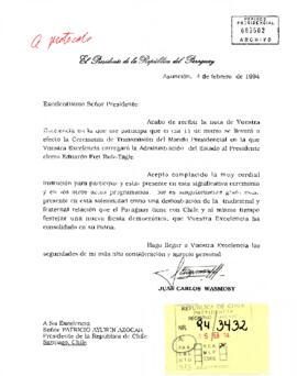 [Carta de Juan Carlos Wasmosy al Presidente Patricio Aylwin Azócar]