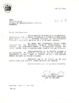 [Rechazo de invitación para El Presidente de la República solicitando su asistencia a las I Jornadas Chilenas de Administración Pública].