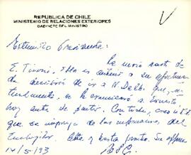 [Carta de agradecimiento para el embajador de Chile en Argentina]