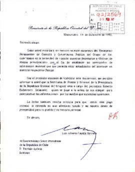 [Carta del Presidente de Uruguay sobre mecanismo permanente de consulta y concertación política del Grupo Río]