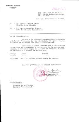 [Oficio Gab. Pres. N° 5679 de Jefe de Gabinete Presidencial, remite copia de carta que se indica]