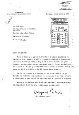 [Carta del Embajador de la Republica Federal Alemania al Presidente Aylwin, invitando al mandatario al país].