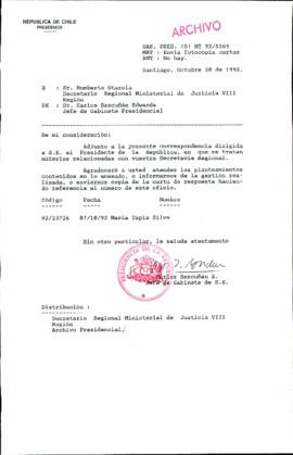 [Oficio Ord. N° 5269 de Jefe de Gabinete Presidencial, remite copia de carta que se indica]
