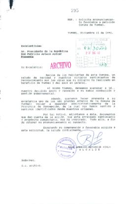 [Alcalde de Yumbel solicita cambiar dependencia administrativa de la comuna a Concepción]