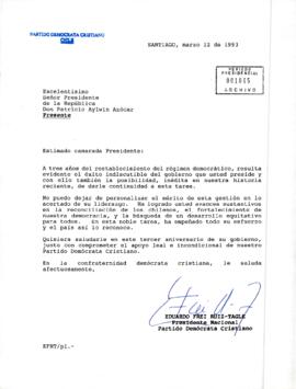[Carta del Presidente PDC, Eduardo Frei Ruiz-Tagle al Presidente Patricio Aylwin]