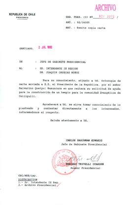 [Carta del Jefe de Gabinete de la Presidencia a Intendente de la XI Región]