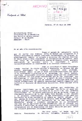 [Carta de Aniceto Rodriguez, embajador de Chile en Venezuela, sobre Consejo Presidencial Andino e invitación a participar de la Corporación Andina de Fomento]