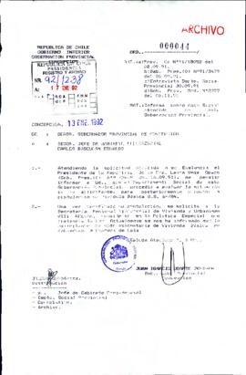 [Carta del Gobernador Provincial de Concepción dirigida al Jefe de Gabinete Presidencial, sobre caso social atendido]