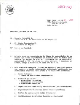 [Oficio del Asesor Presidencial dirigido al Intendente de la IV Región, Sr. Blas Espinoza, refere...