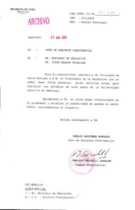 [Oficio  Gab. Pres. Ord. N°  3260 de Jefe de Gabinete Presidencial, remite copia de carta que se indica]