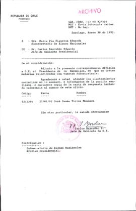 [Carta del Jefe de Gabinete de la Presidencia a Subsecretario de Bienes Nacionales]