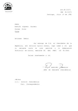 [Informa que carta fue remitida a la Gobernación Provincial de Arauco, mediante Of. GAB. PRES. (0) 91/2464]