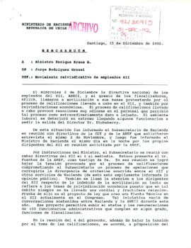[Memorandum de Ministro de Hacienda, en relación al movimiento reivindicativo de empleados de SII]