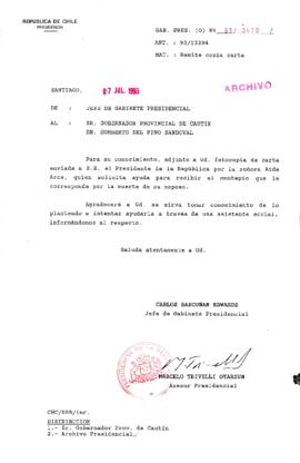 [Oficio  Gab. Pres. Ord. N°  3410 de Jefe de Gabinete Presidencial, remite copia de carta que se indica]