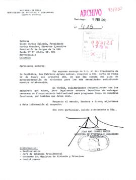 [Carta del Ministerio de Vivienda y Urbanismo a Director Ejecutivo de Asociación de Amigos de la OEA]