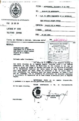 [Copia de fax de Alcalde de Antofagasta, solicita audiencia para alcaldes de la II Región]