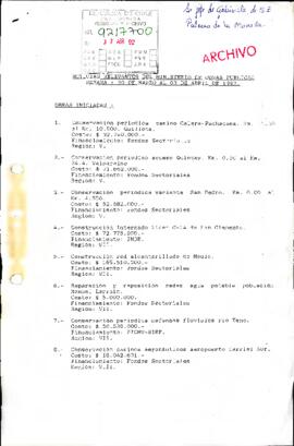 Noticias relevantes del Ministerio de Obras Públicas: semana 30 de marzo al 3 de abril de 1992