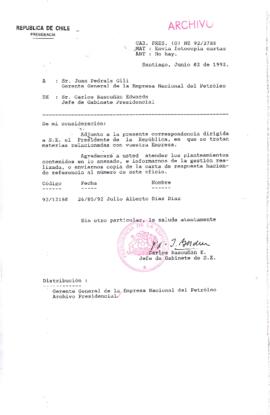 [Carta del Jefe de Gabinete de la Presidencia a Gerente General de ENAP]