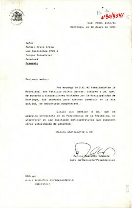 [Carta de Presidencia, dirigida a don Manuel Araya]