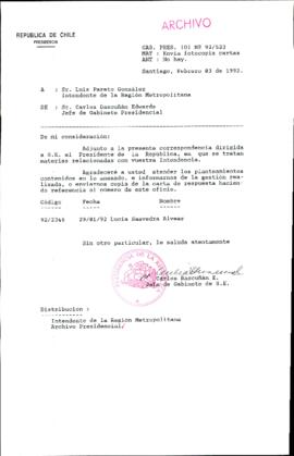 [Carta del Jefe de Gabinete de la Presidencia a Intendente de Santiago]