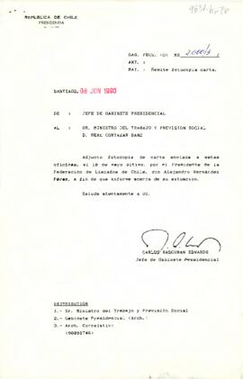 [Se remite carta de Federación de Lisiados de Chile a Ministro de Trabajo y Previsión Social]