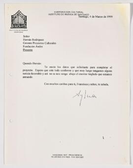 Carta de Sylvia Soublette informado sobre datos para un proyecto