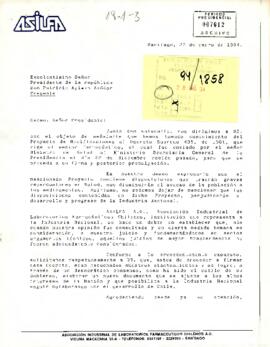 [Carta: petición audiencia a S . E El Presidente de la República,  de Presidente de la Asociación Industrial de  Laboratorios Farmacéuticos Chilenos A. G.  ]