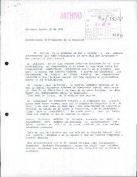 [Carta de representantes del Sindicato N°2 de Lefersa Alimentos dirigida al Presidente Patricio Aylwin, referente a problemática de trabajadores en Chile]