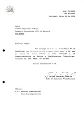 [Carta de respuesta por remisión de correspondencia enviada al Presidente, redirigiéndola a la Superintendencia de Bancos e Instituciones Financieras ]
