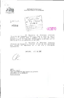 Remite Guía del Cuerpo Diplomático y de los Organismos Internacionales acreditados ante el Gobierno de Chile correspondiente al año 1992]