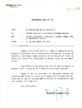 [Memorándum con documento "Síntesis" para VII Cumbre Presidencial de Grupo de Río]