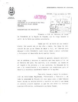 [Carta de renuncia del Intendente de Atacama]