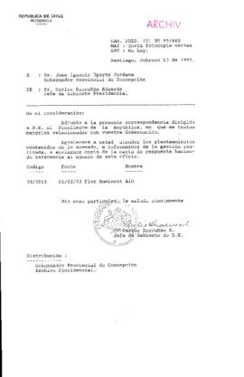 [Oficio  Gab. Pres. Ord. N° 0662  de Jefe de Gabinete Presidencial, remite copia de carta que se indica]
