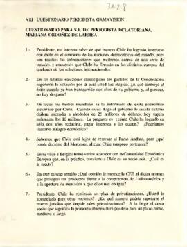 Cuestionario de periodista Ecuatoriana Mariana Ordoñez de Larrea