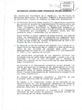 [Declaración conjunta sobre integración chileno-argentina]