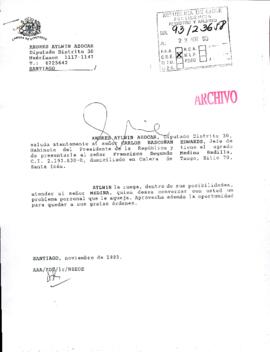 [Mensaje del Diputado Andrés Aylwin dirigido al Jefe de Gabinete Presidencial, mediante la cual informa solicitud de ciudadano]
