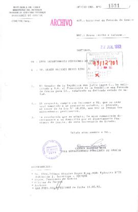 [Oficio Orden N° 1521 de División Gobierno Interior Pensiones de Gracia, por solicitud de pensión de Olmer Reyes]