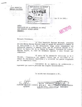 [Carta de Club Deportivo Enrique Maluenda por solicitud de financiamiento]