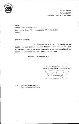 [Carta de respuesta del Jefe de Gabinete Presidencial referente a solicitud remitida a la Municipalidad de Conchall]