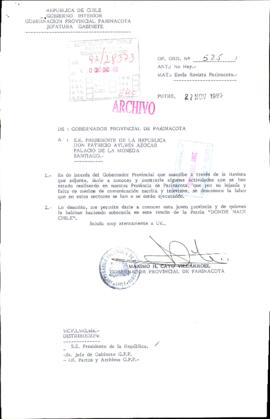 [Oficio Orden N° 525 de la Gobernación Provincial de Parinacota]