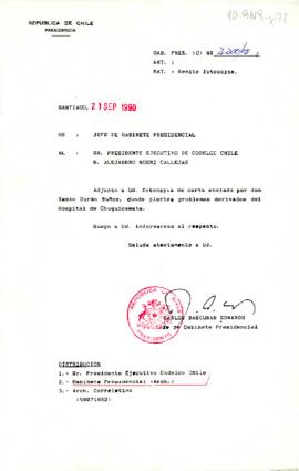 [Remite carta a Presidente de CODELCO del Sr. Ramón Durán sobre Hospital de Chiquicamanta]
