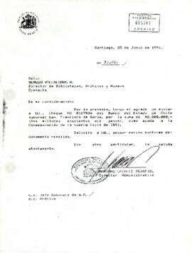 [Carta dirigida a Director DIBAM sobre donativo para conmemoración Guerra 1991]