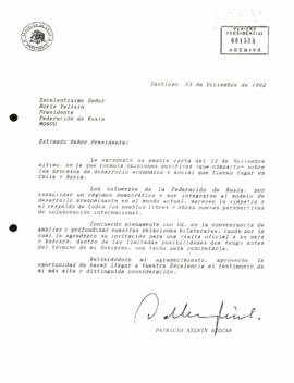 [Carta del Presidente Patricio Aylwin al Presidente de Rusia Boris Yeltsin]