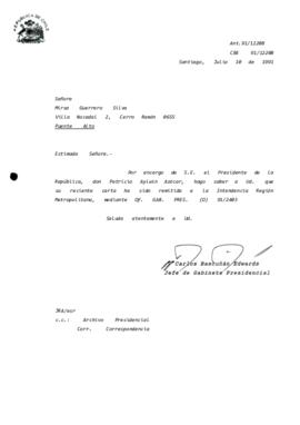 Carta remitida a la Intendencia Región Metropolitana, mediante Of. GAB. PRES. (O) 91/2403