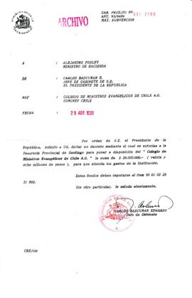 [Subvención al Colegio de Ministros Evangélicos de Chile A.G.]