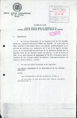 [Documento del Comité Jurídico Interamericano referente a sentencia de la Suprema Corte de Justicia de los Estados Unidos]