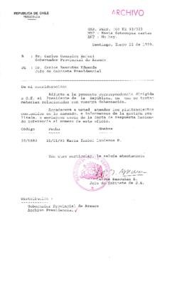 [Oficio del Gabinete Presidencial dirigido al Gobernador Provincial de Arauco}