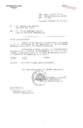 [Oficio  Gab. Pres. Ord. N° 0523  de Jefe de Gabinete Presidencial, remite copia de carta que se indica]